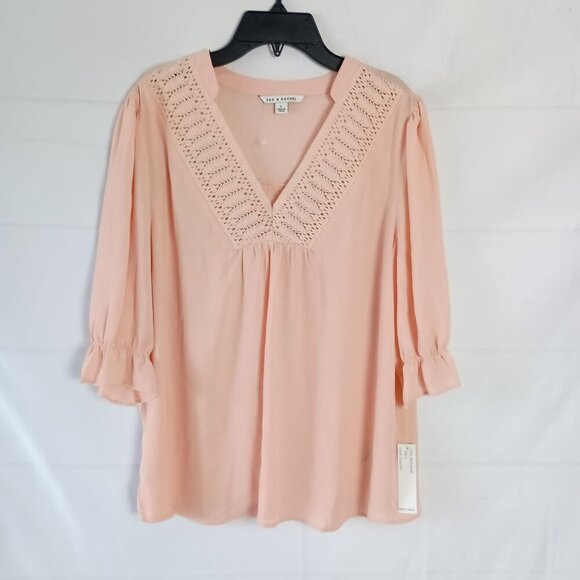 Zac & Rachel Dusty Pink V-Neck Elbow Sleeve Tunic Blouse L NWT - Picture 2 of 7